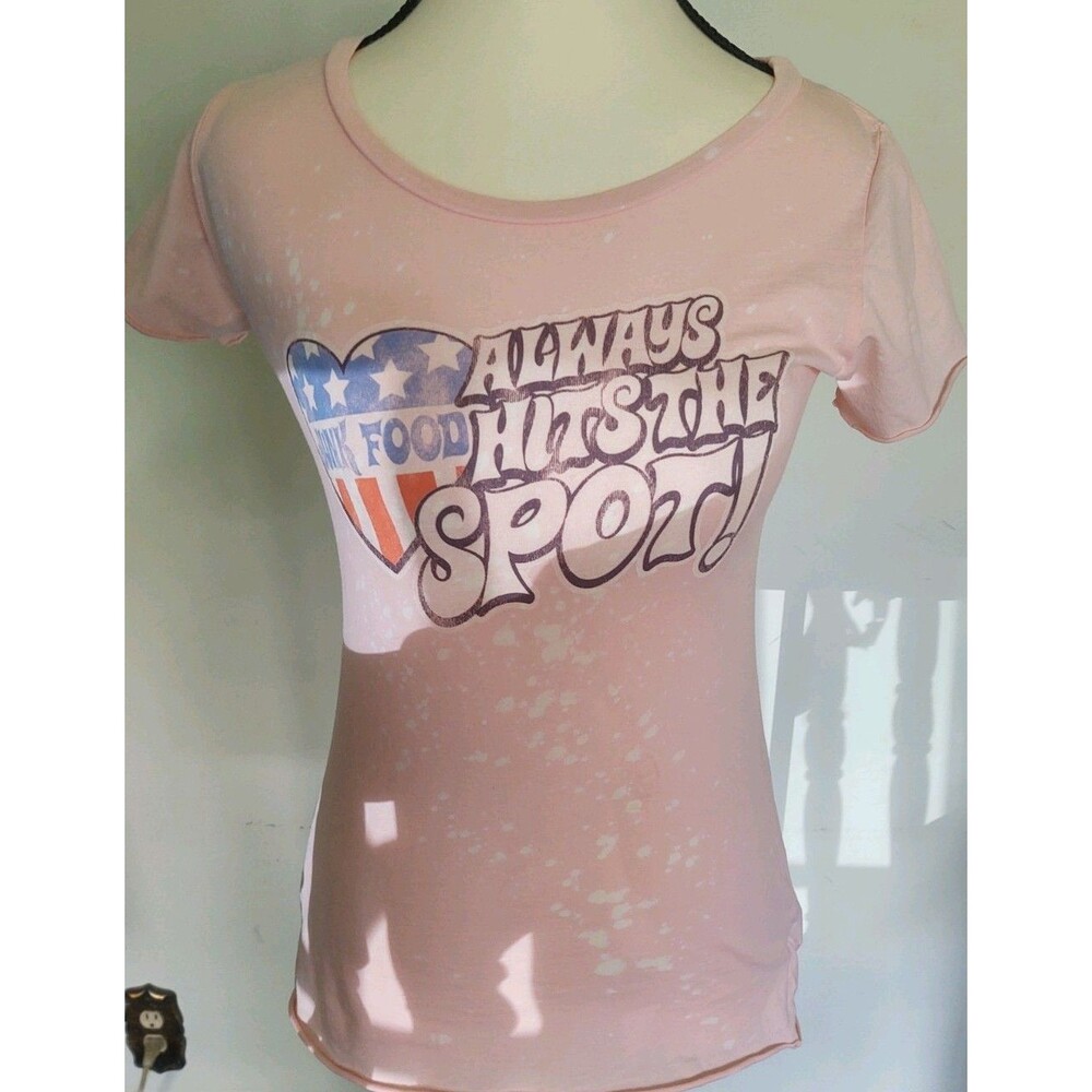 Junk Food Pink Short Sleeve Graphic Cotton T Shirt Sz M Cotton Paint Splattered
